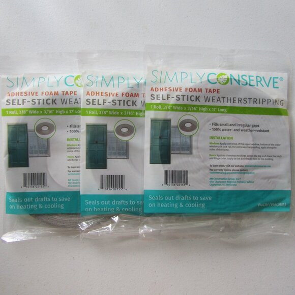 Simply Conserve 3 Packs Adhesive Foam Tape Energy Saving Self-Stick Weatherstrip - Picture 2 of 6
